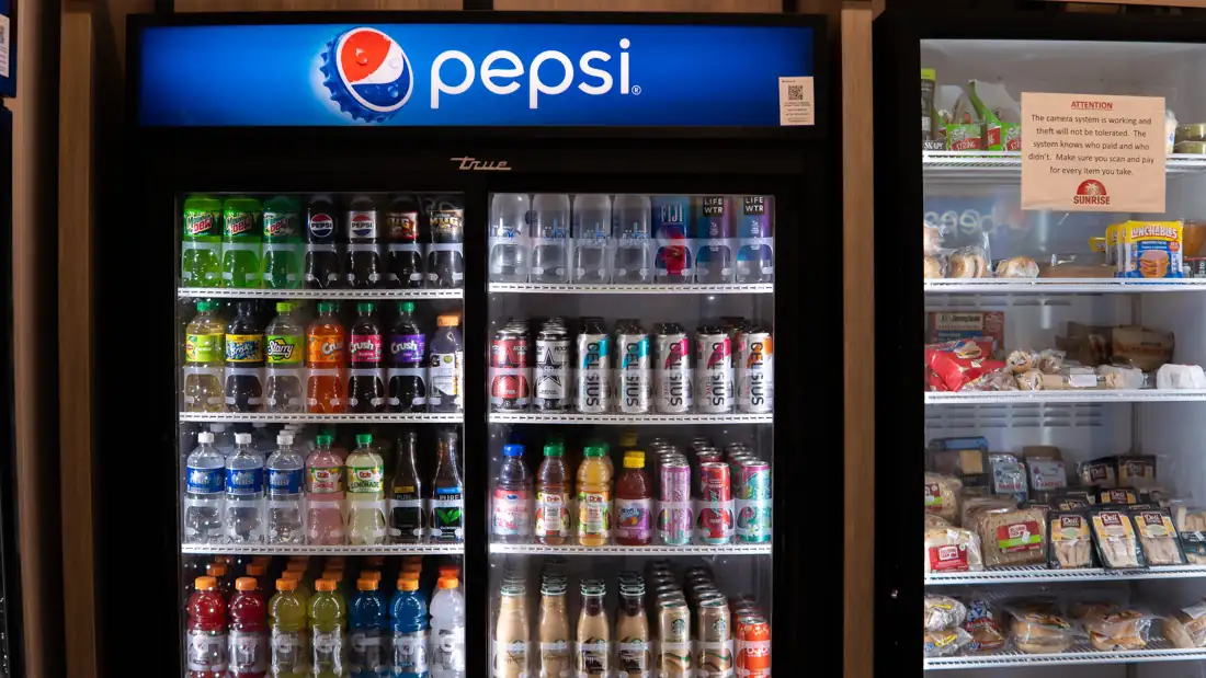 Sunrise micro market with refrigerated drinks and fresh grab-and-go food